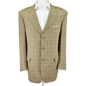 Quiet Luxury Canali Wool Blazer Mens 52L Tan Plaid Made in Italy Sport Coat
